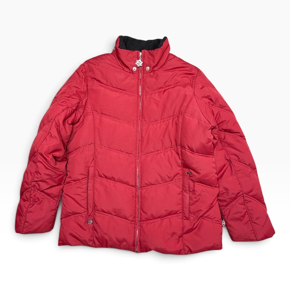 Free Country Power Down Series Red Puffer Jacket Women Small Chevron Quilted
